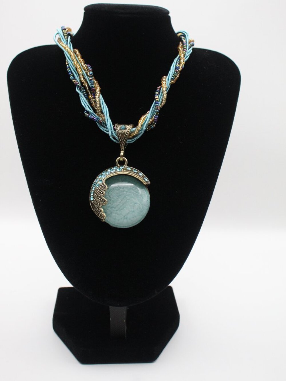 Vintage Inspired Chunky Beaded Necklace With Stone Pendant